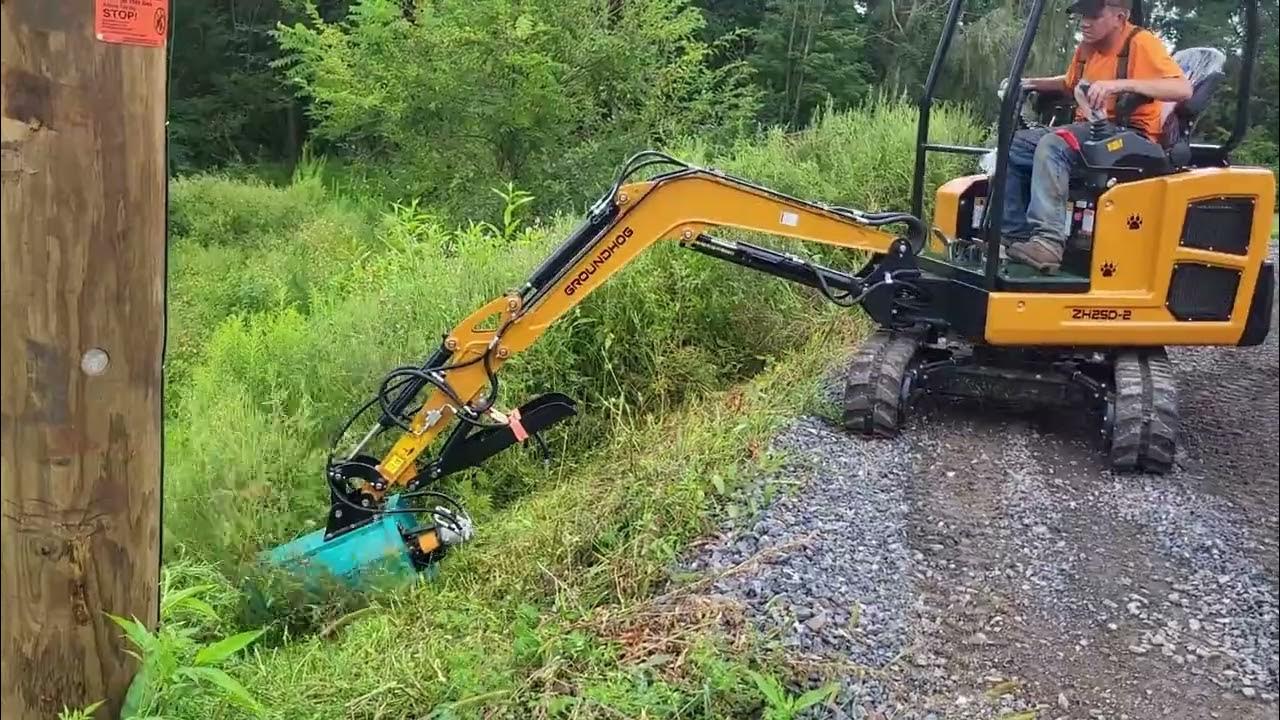NEW! Flail Mower Attachment for Our Mid Size GroundHog Excavators - YouTube