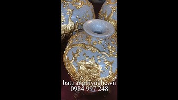 Bình hút tài lộc công đào đắp nổi dát vàng