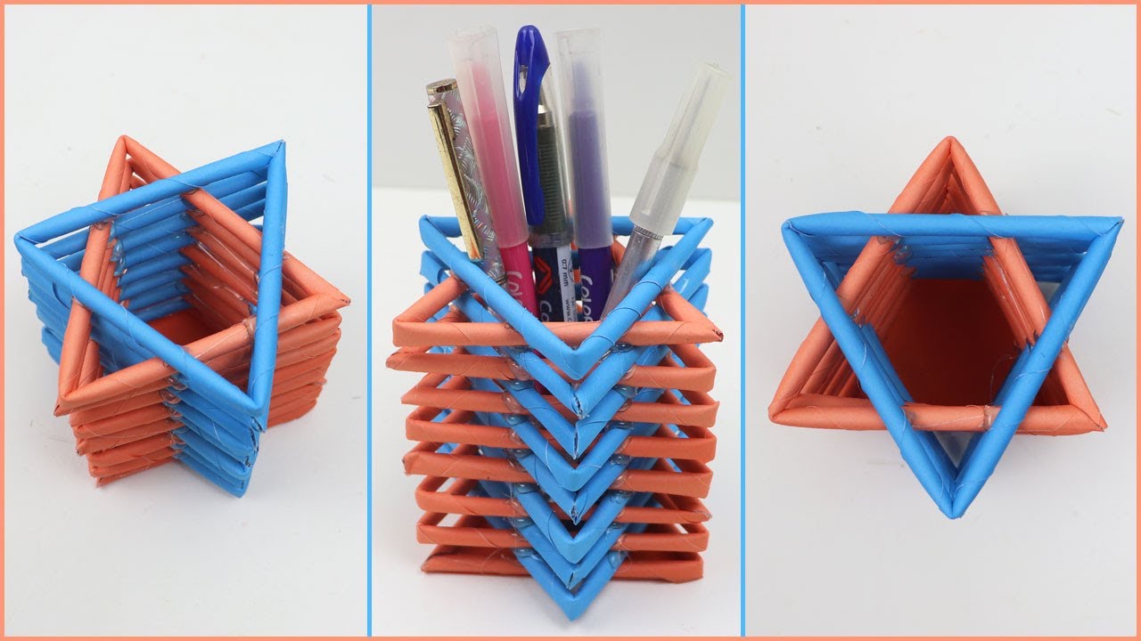 Origami Pencil Holder DIY Easy Pen Stand Makeup Desk Organizer