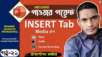 21. MS PowerPoint 2019 Bangla Tutorial (INSERT Tab Media Group) | PowerPoint Media Group Bangla