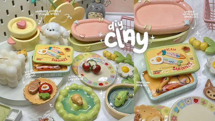 making clay trinket dishes and boxes🐟🌸🌿🐥 using air dry clay / no bake