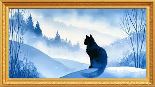 Winter Cat Silhouette | Vintage Gold Frame | 4K TV Art Screensaver screenshot 4