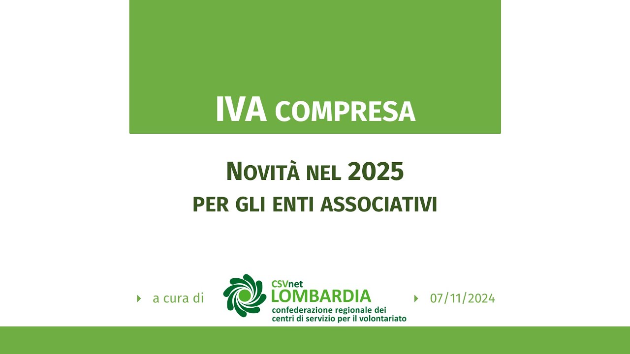 IVA compresa: webinar regionale CSVnet Lombardia