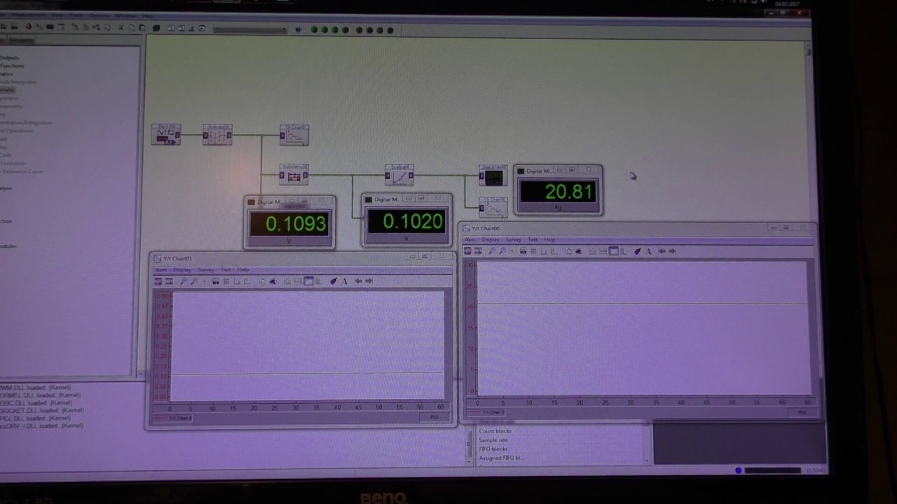 20kN load cell test in DasyLab with two 10kg barbell weights