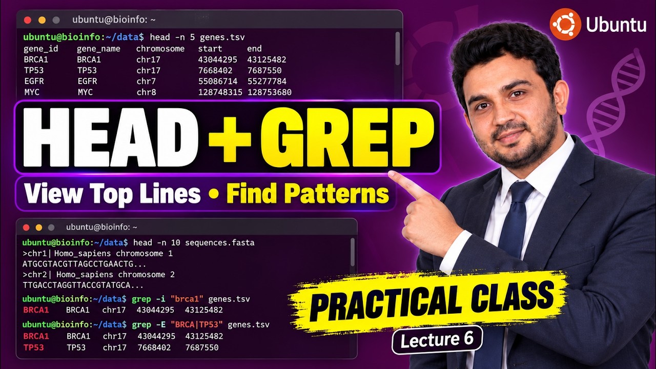 Linux head & grep Commands for Bioinformatics | View Top lines and Find text Pattern | Lecture 6