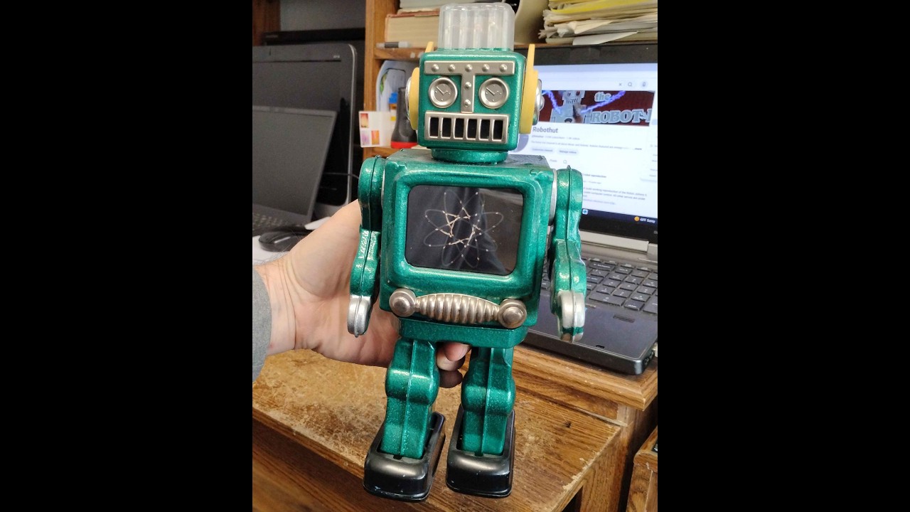 In for a tune up is a custom 20-year-old Atom robot. Made from