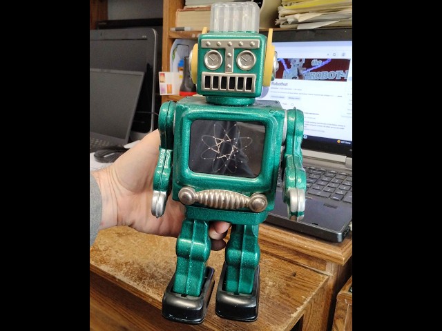 In for a tune up is a custom 20-year-old Atom robot. Made from