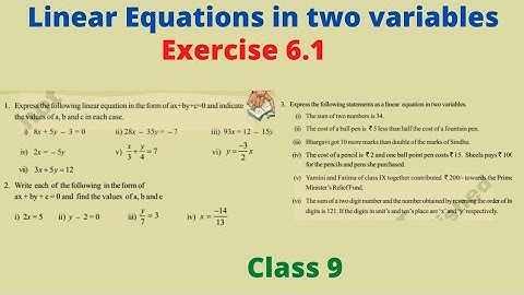 Linear equations in two variables Exercise 6.1 Class 9/ Linear equations class 9