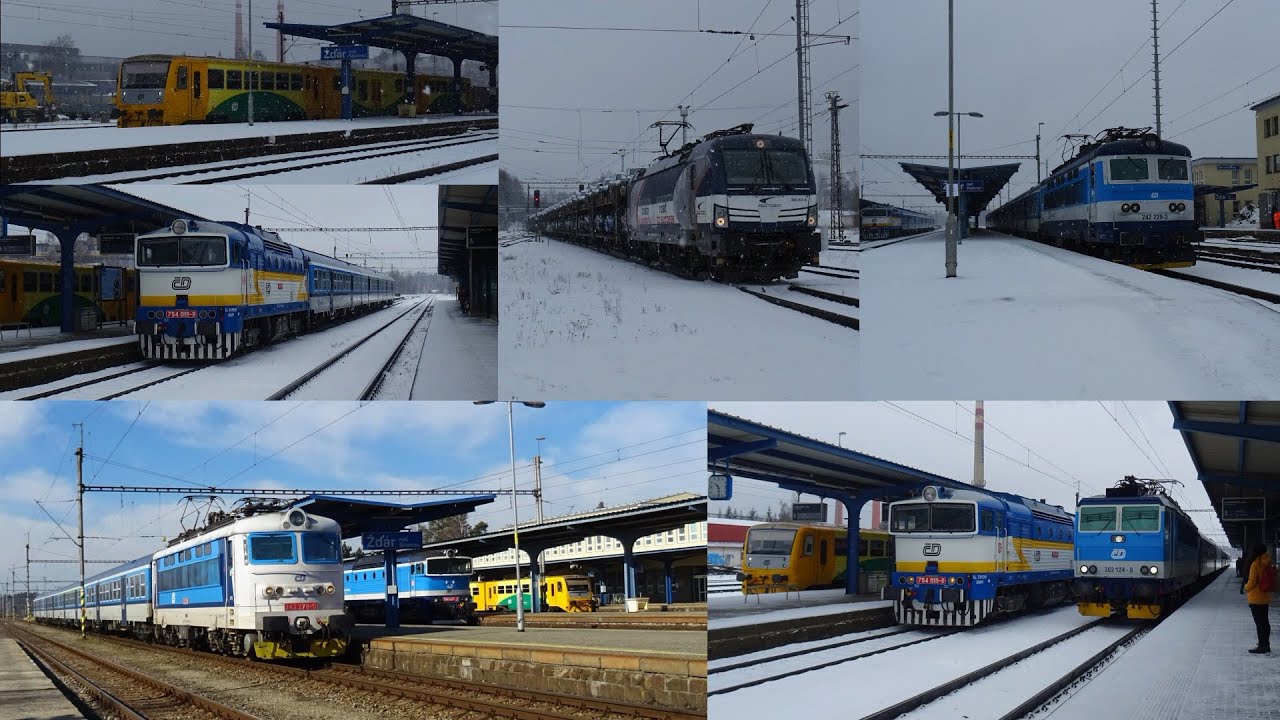 Vlaky ve stanici Žďár nad Sázavou 22. a 29.2.2020