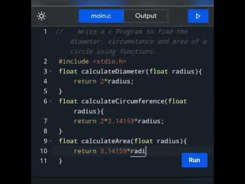 How to write a c Program to find the diameter, circumference and area ...