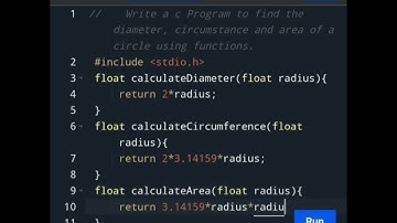 How to write a c Program to find the diameter, circumference and area of a circle using functions.