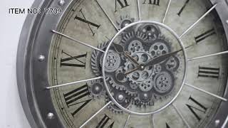 TQ-Y709 : D80cm Round Basset industrial exposed gear movement wall clock - Grey screenshot 5
