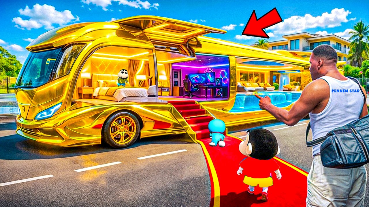 Franklin and Shinchan Buy an Ultra Luxury Bus in GTA 5 in Telugu | Pennem Star