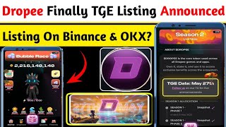 🌟Dropee Airdrop Finally TGE Listing Date Announced | Dropee Airdrop Listing On Binance Exchange?