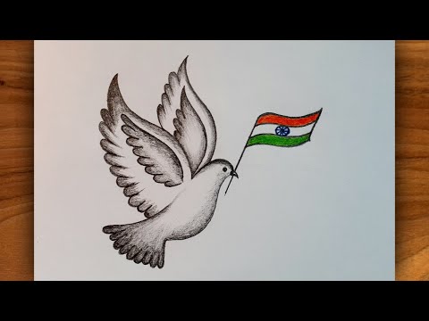 Easy Pigeon Drawing With Flag || Dove Drawing ||Republic Day Special Drawing || CreativityStudio...