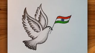 Easy Pigeon Drawing With Flag || Dove Drawing ||Republic Day Special Drawing || CreativityStudio...