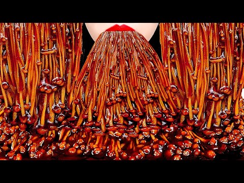 咀嚼音 辛いジャージャープルダクえのきを食べる SPICY BLACK BEAN ENOKI MUSHROOMS | モッパン