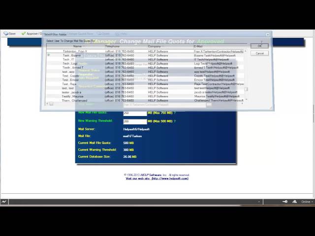 Changing A User's Mail File Quota With HELP Software's ID Manager