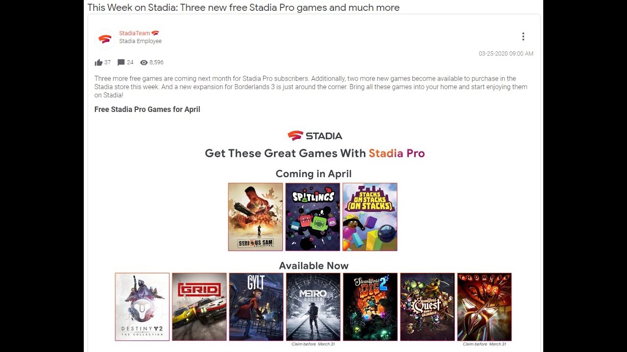 Stadia News Update 3.25