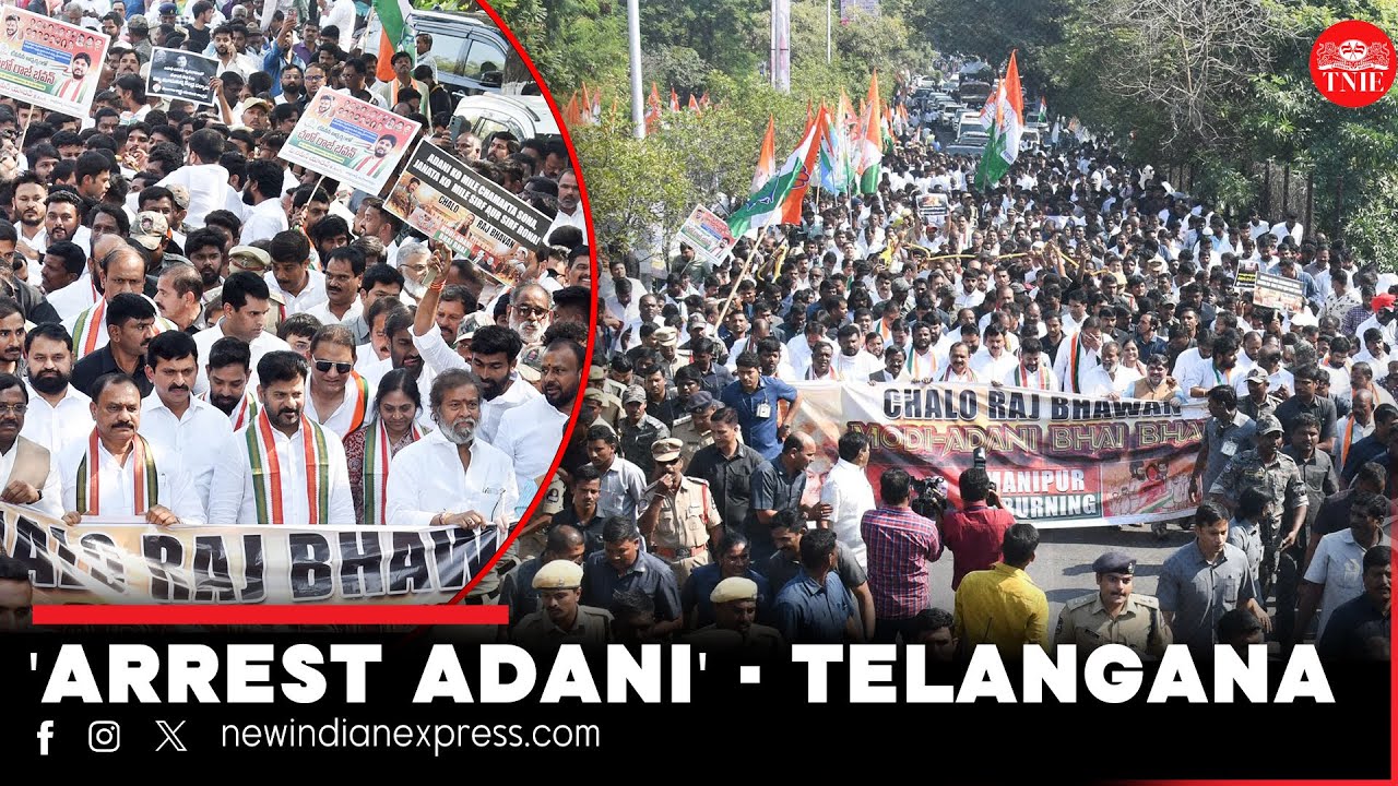 Telangana CM Revanth Reddy leads 'Chalo Raj Bhavan' march demanding probe against Adani