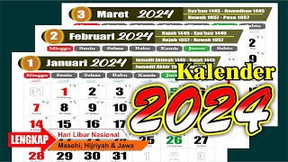 KALENDER 2024 Lengkap dengan tanggal merah - Hijriyah, jawa - Download format CDR - template