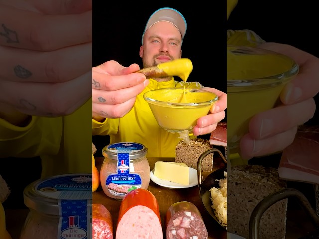 The German Art of DIPPING a sausage in mustard 🤤🇩🇪 #mukbang