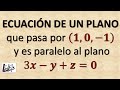 Ecuacion del plano que pasa por un punto y es paralelo a un plano | La Prof Lina M3