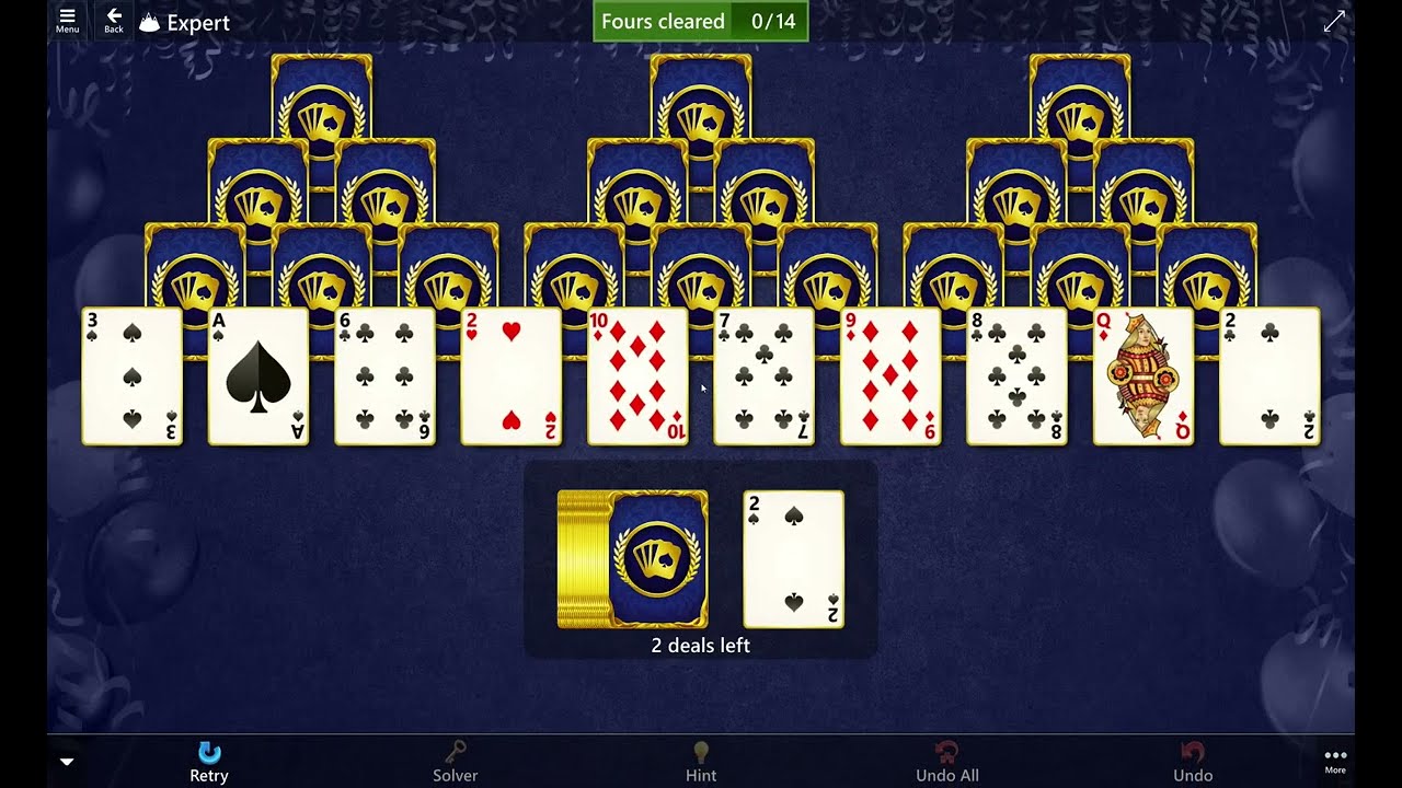 Star Club\TriPeaks\Expert I - #5: Clear 14 Fours in 3 deals