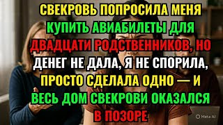видео: СВЕКРОВЬ ПОПРОСИЛА МЕНЯ КУПИТЬ АВИАБИЛЕТЫ ДЛЯ ДВАДЦАТИ РОДСТВЕННИКОВ, НО ДЕНЕГ НЕ ДАЛА, Я НЕ... картинка: СВЕКРОВЬ ПОПРОСИЛА МЕНЯ КУПИТЬ АВИАБИЛЕТЫ ДЛЯ ДВАДЦАТИ РОДСТВЕННИКОВ, НО ДЕНЕГ НЕ ДАЛА, Я НЕ...