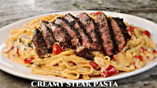 Creamy Steak fettuccine Pasta | How to Make Steak Pasta Better Than ANY Restaurant!