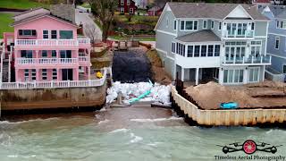 GONE! Houses Falling In Long Beach Seawalls Fail Big Storm, Erosion 4K Drone footage