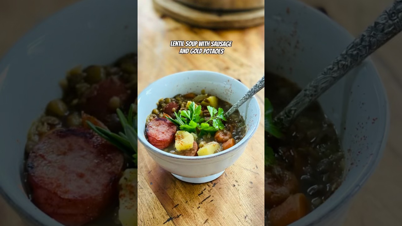 Hearty Lentil Soup with Sausage and Gold Potatoes #shorts  #glutenfree #soup #lentilrecipe #food