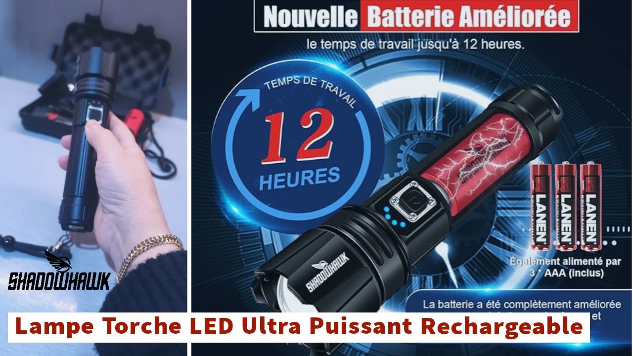 Lampe Torche LED Ultra Puissant Rechargeable #SHADOWHAWK