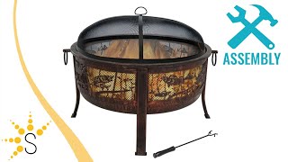 Sunnydaze Northwoods Fishing Fire Pit  30 Inch Diameter  with Spark Screen - KF-NFFP31