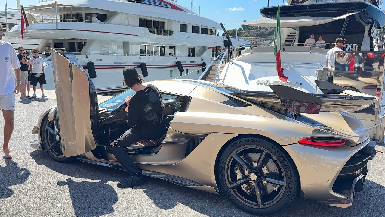 Leonardo Del Vecchio's New Koenigsegg Jesko & No Rush Superyacht arrival in Monaco 