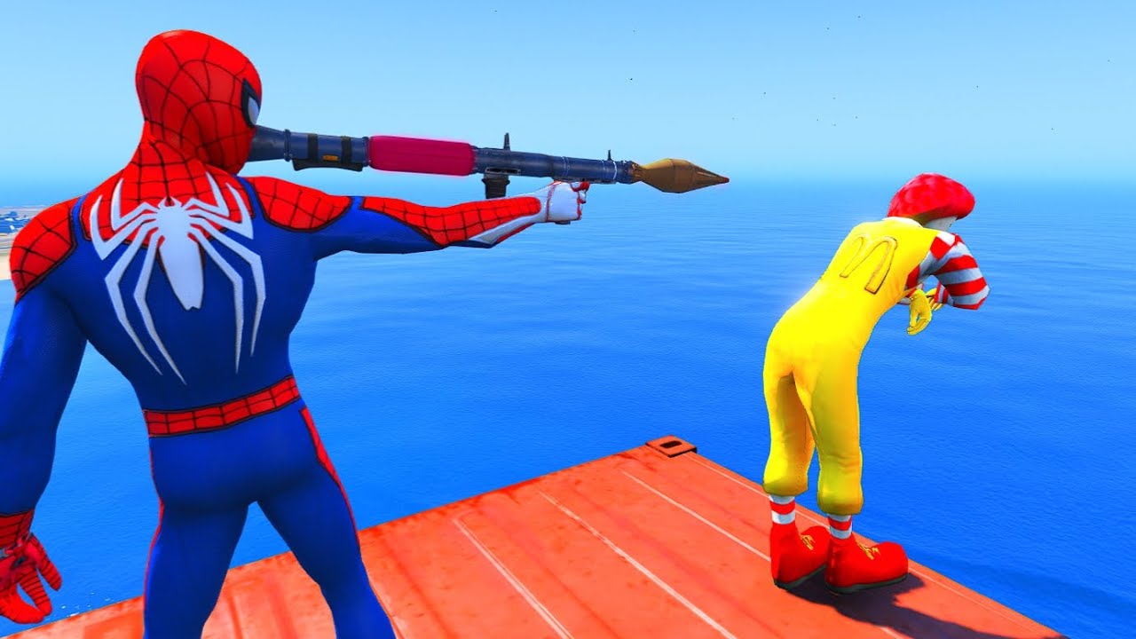 GTA V Water Ragdolls MCDONALD BOY VS SPIDERMAN (GTA 5 Superhero Battle, Euphoria Physics)