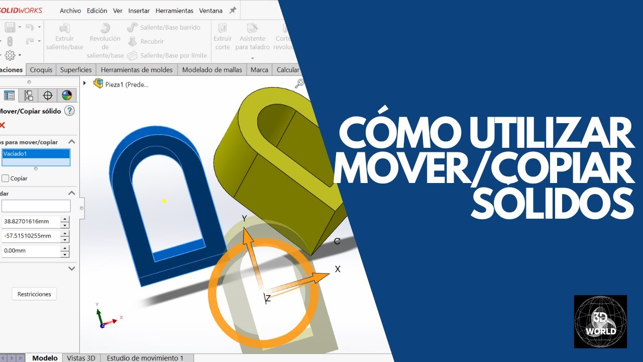 Mover / Copiar Sólido en SolidWorks 2023 en 2 min | Girar | Mover