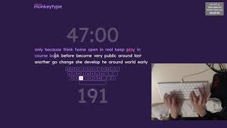 Monkey-Type Former One Hour World Record (189.37 WPM, 202.19 raw, 95.57% accuracy)