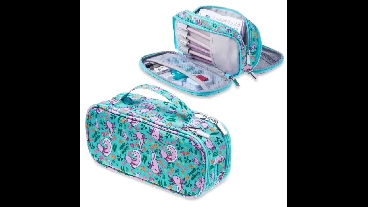 LParkin Axolotl Canvas Pencil Case Pen Bag Pouch Stationary Case Makeup Cosmetic Bag Gadget Bag...