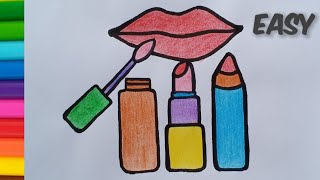 Easiest drawing and coloring makeup lips 👄 stick for kids|Drawing tutorial for kids and beginners