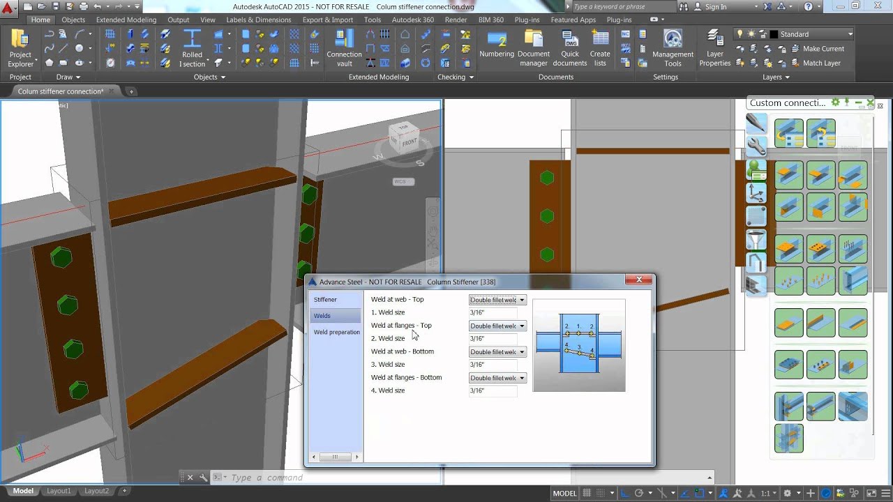 Advance Steel 2015.1 Column stiffener brick - YouTube