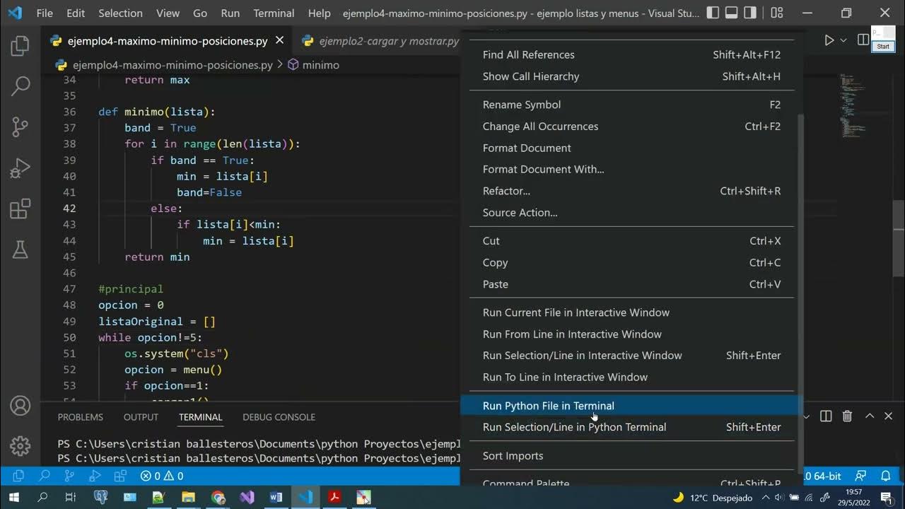 lista de numeros determinar maximo minimo y sus posiciones en python ...