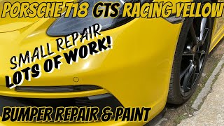 Spraying a Porsche Boxster 718 GTS Racing Yellow Front Bumper