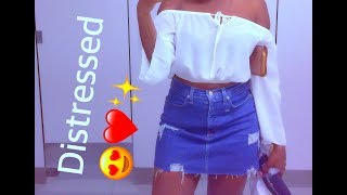 HOW TO DISTRESS A JEAN MINI SKIRT | EBONEE LALA