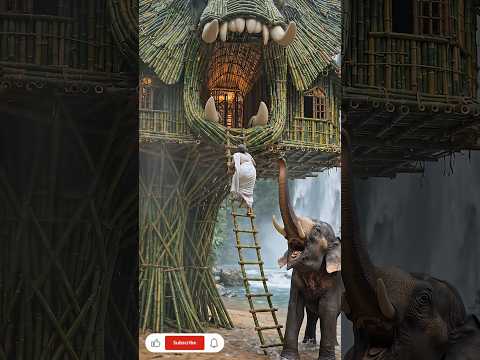 Secret Elephant Bamboo Palace Hidden Deep in the Jungle 🐘🌿 #shorts #bamboohouse #bamboo