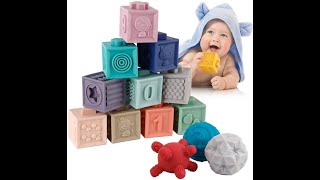 BOBXIN 15 PCS Baby Blocks Toys Soft Stacking Blocks Baby Sensory Ball Teether Infant Bath Toys