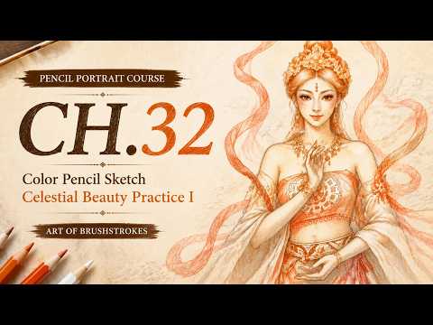 CH.32: Color Pencil Portrait — Flying Goddess Beauty Sketch & Linework