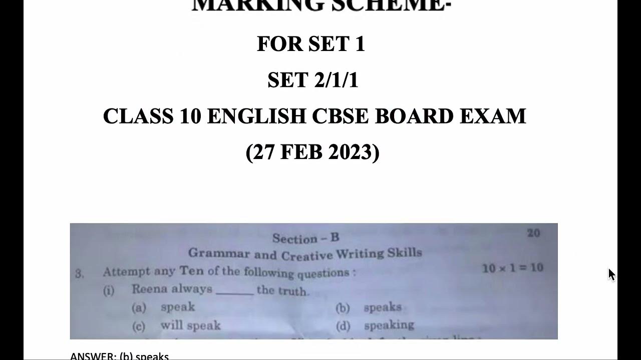 Marking Scheme ENGLISH Class 10 Set 2/1/1, SET 1 CBSE Board Exam(27