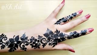 نقش حناء يمني اسود ورد وحركات سهلة وبتجنن mehndi designs for hand