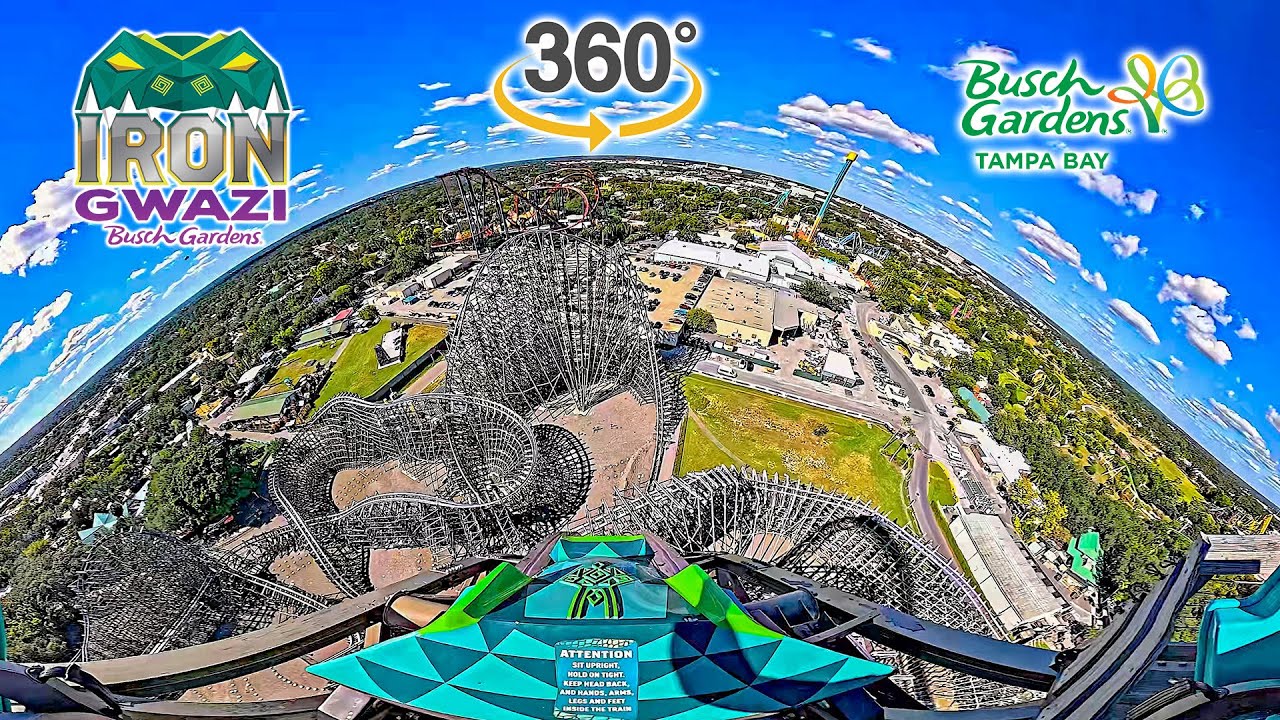 VR360 Iron Gwazi Roller Coaster On Ride Front Row POV Busch